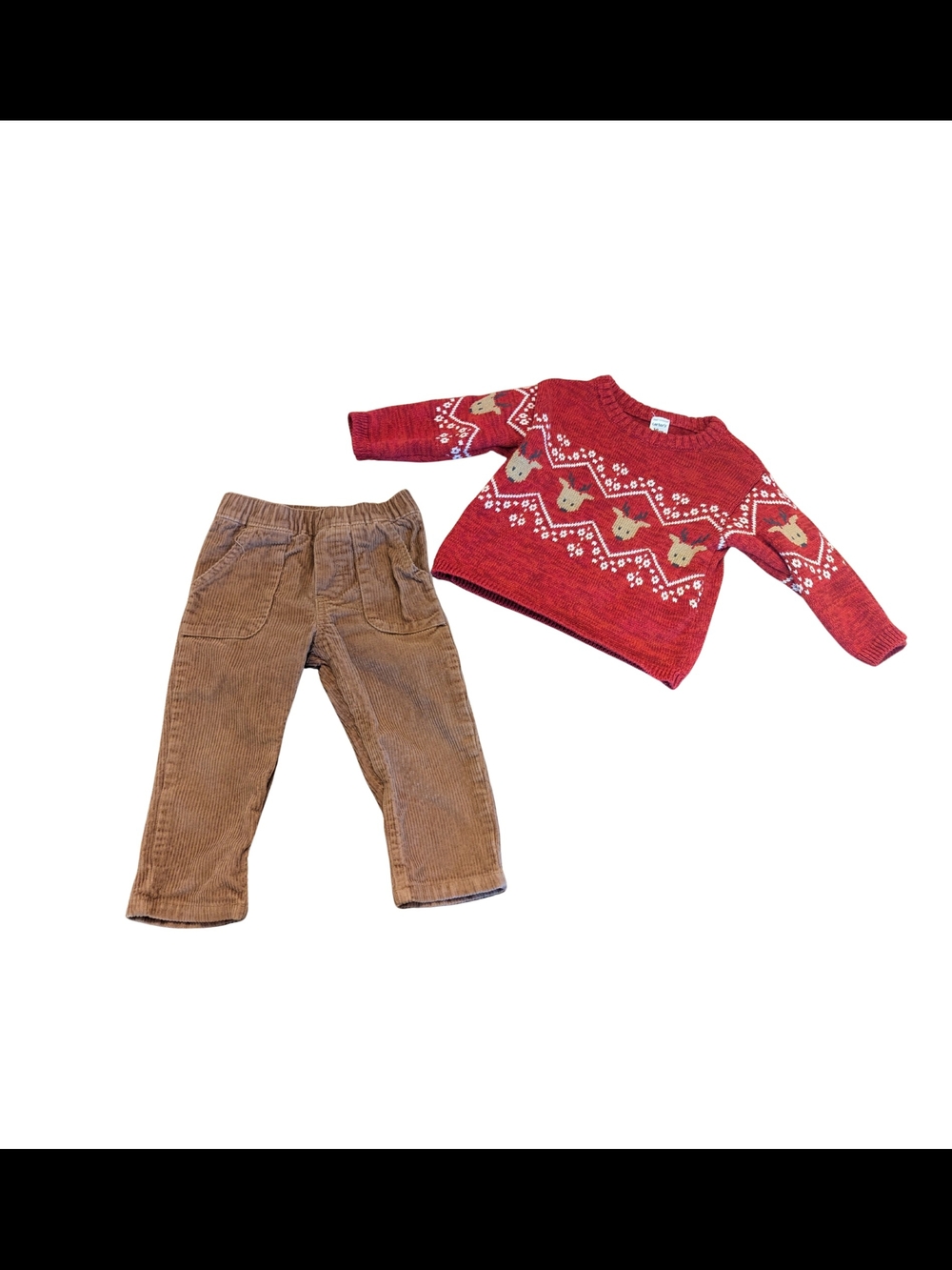 EUC Carters Baby Boys 18 Month Reindeer Fair Isle Sweater Corduroy Pants Holiday